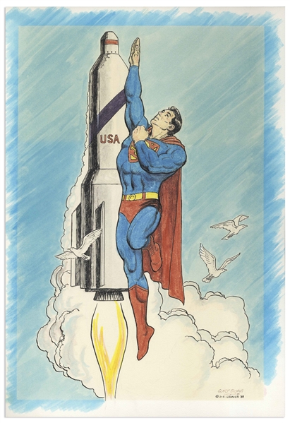 Superman Illustration Hand-Drawn by Curt Swan -- Measures 11.5'' x 16.5''